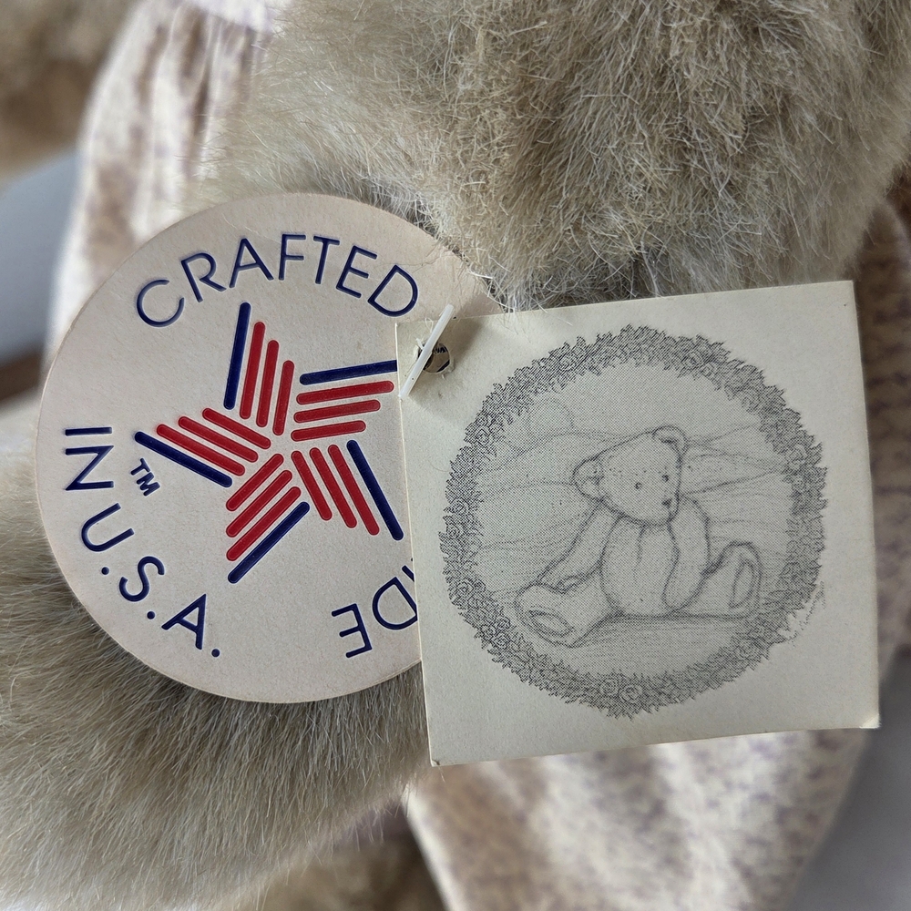 1994 Adorable Plush Bear in Cream and Purple Outfit - Picture 6 of 9